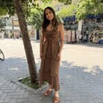 Φόρεμα Τιραντέ Μidi Καφέ