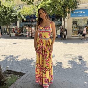 Φόρεμα  maxi με λουλούδια και cups