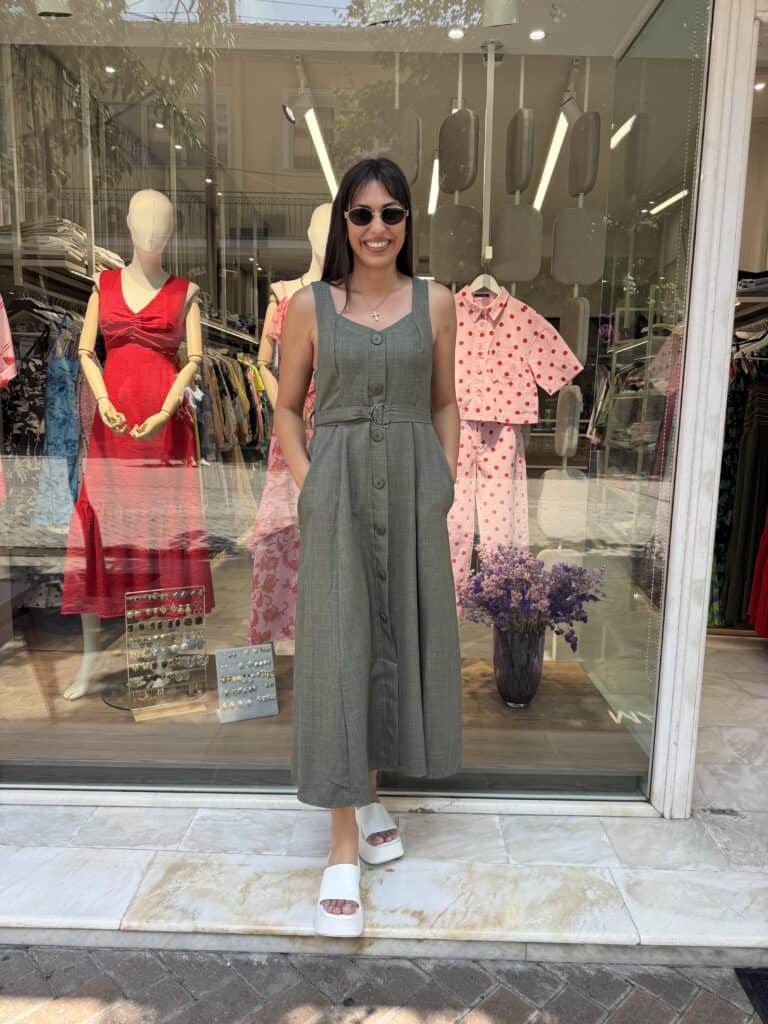 Φόρεμα με ζώνη Χακί