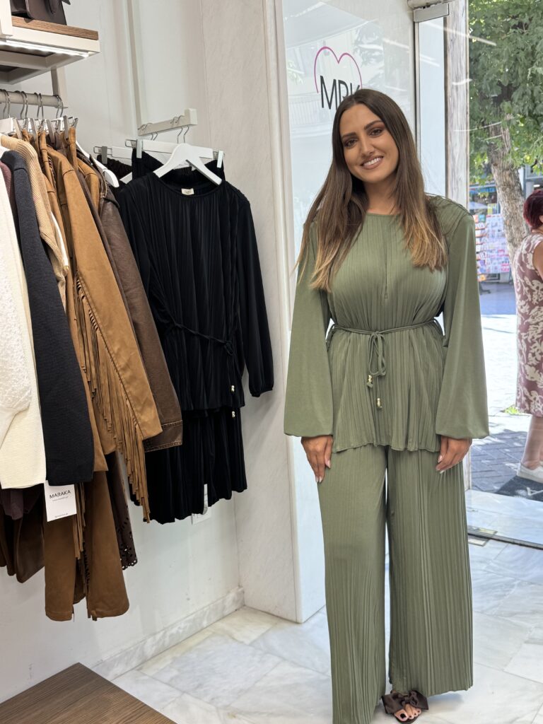 SET XAKI Σετ πλισέ με παντελόνι