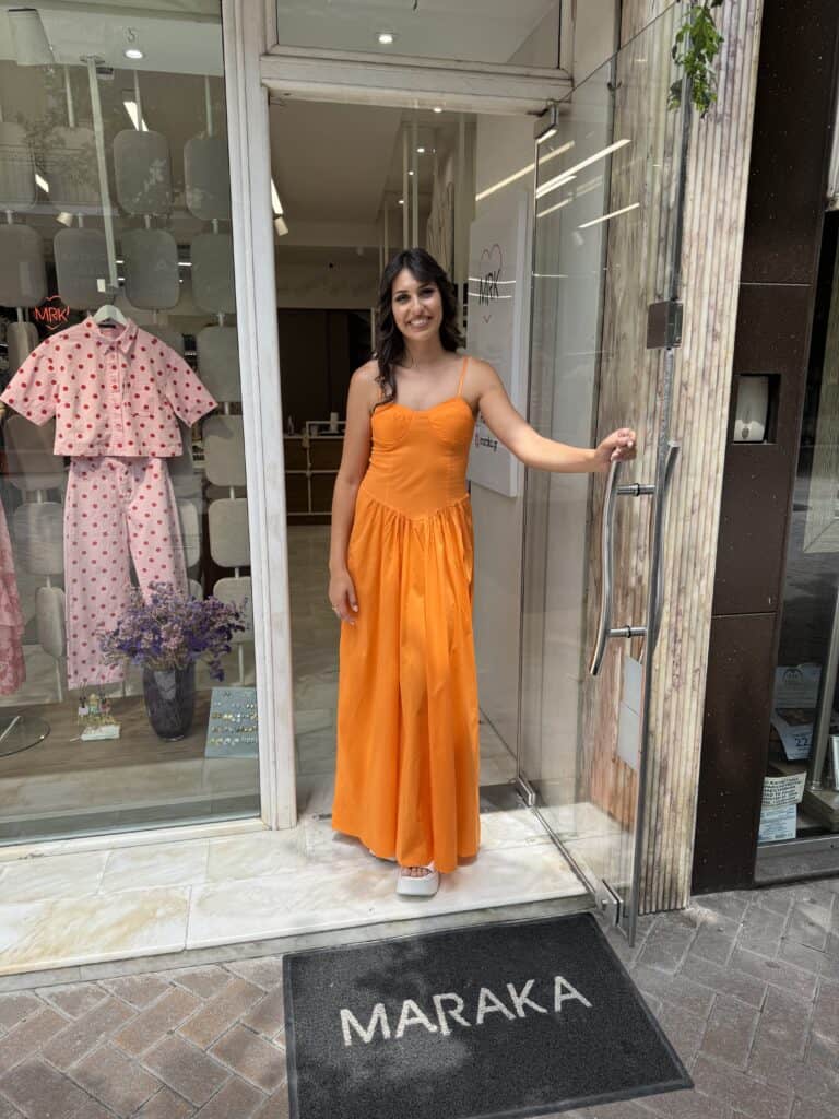 Φόρεμα ποπλίνα πορτοκαλί Φόρεμα Ποπλίνα με cups