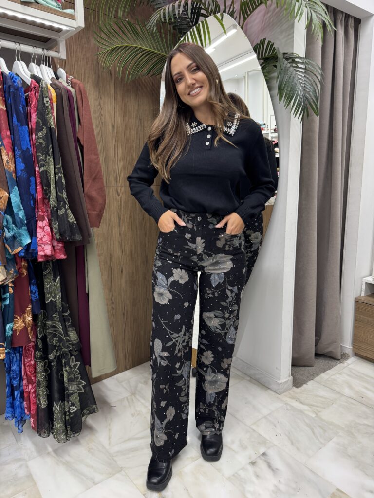 τζιν παντελονι Τζιν παντελόνι φλοράλ