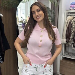 Μπλούζα πόλο με χρυσά κουμπιά